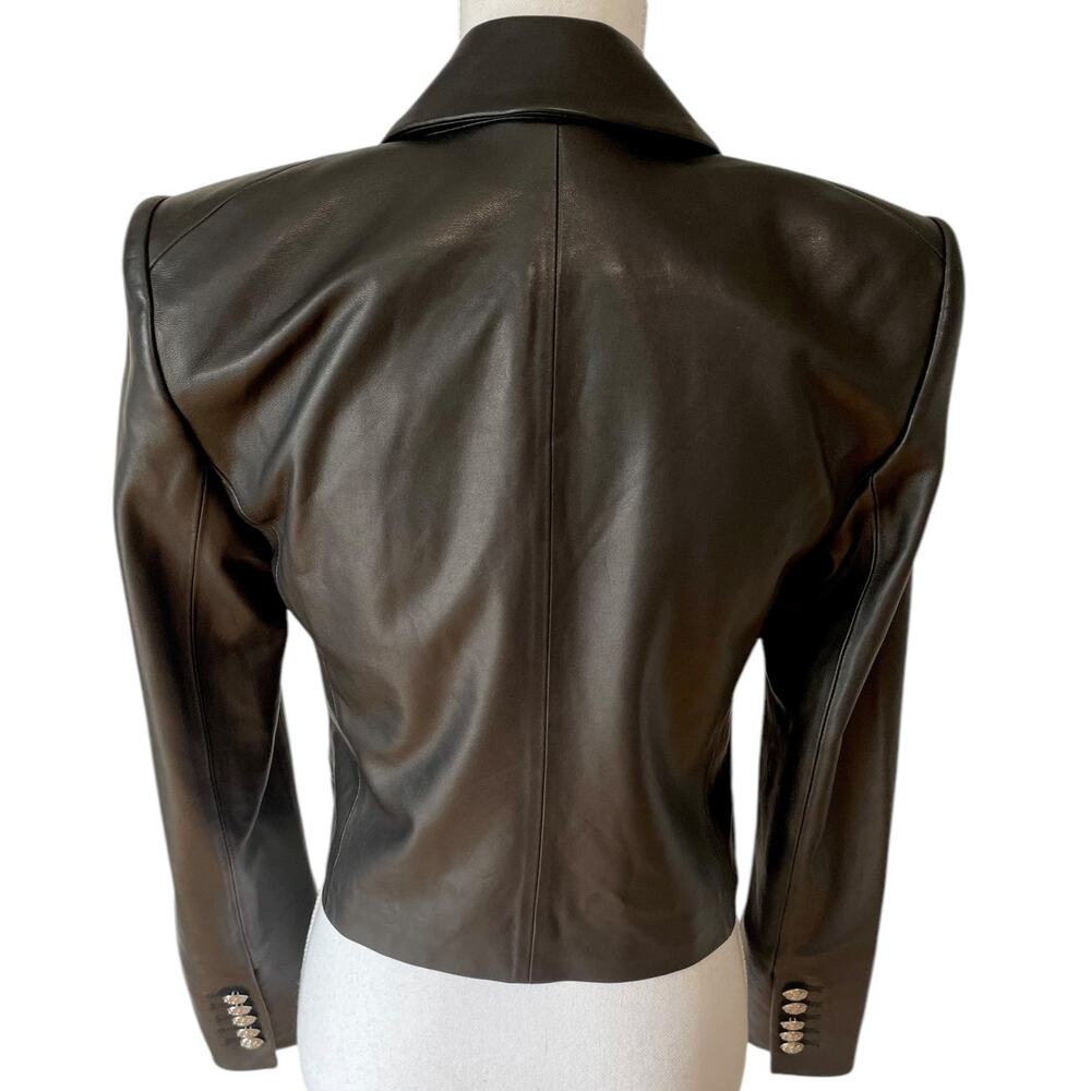 Veronica Beard Nevis Lamb Leather Blazer Jacket Cropped Black Silver Size 0‎ - Picture 10 of 11